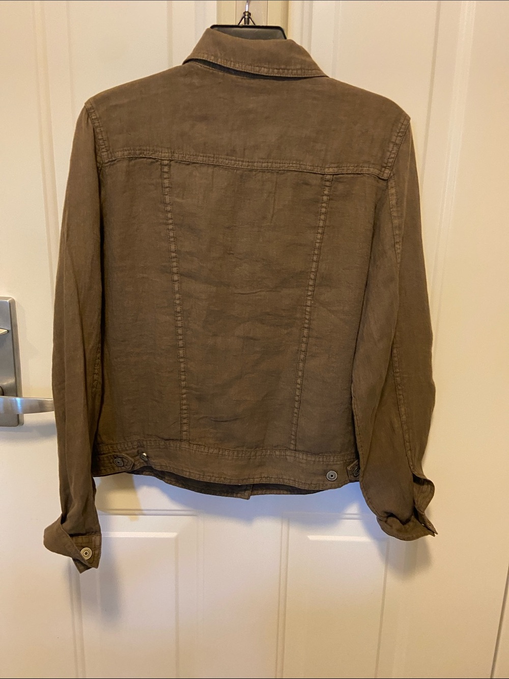 Olive Brown Linen Jean Jacket - Picture 5 of 12